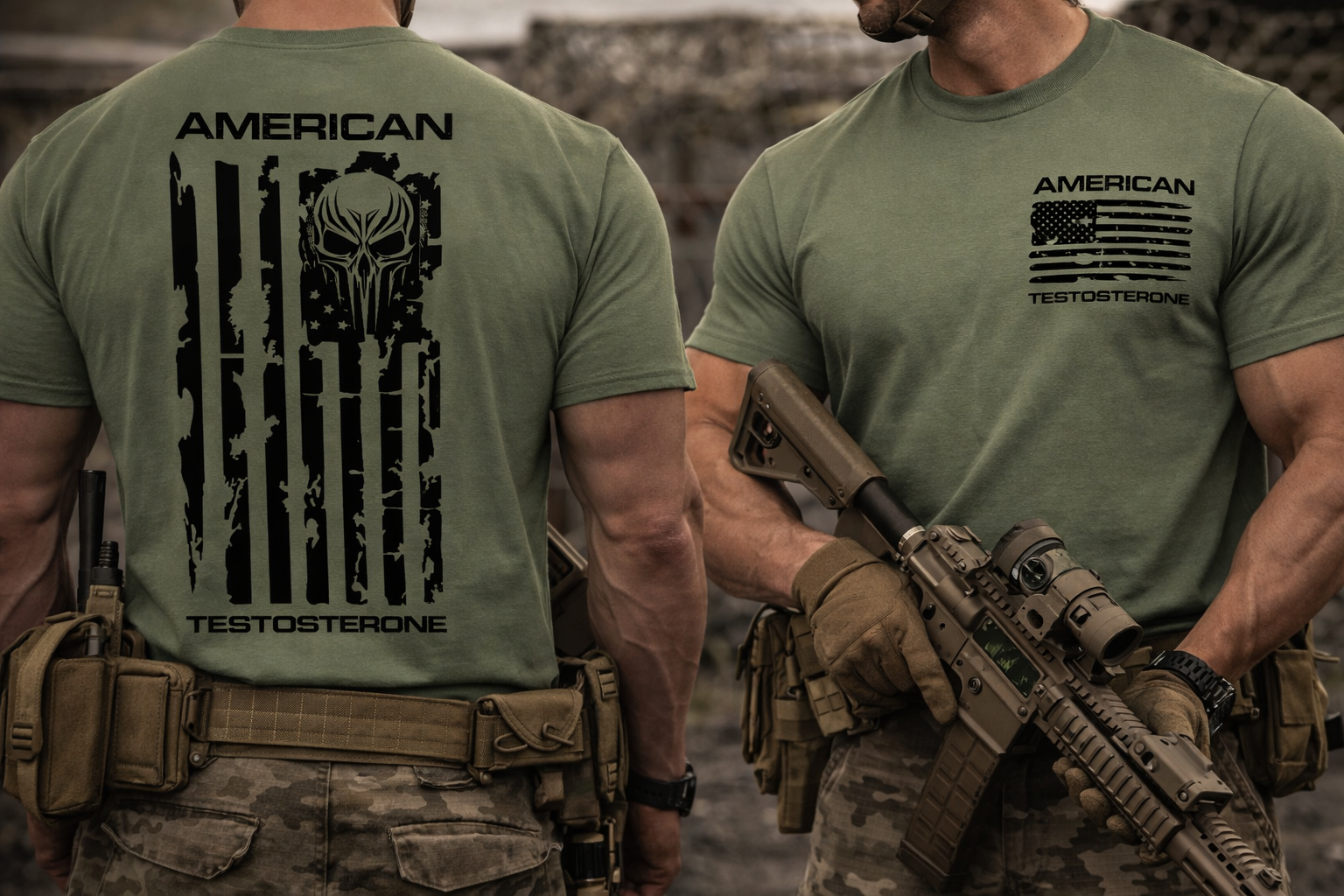 American Testosterone Premium Patriotic Skull Tri-Blend Athletic Fit Shirt